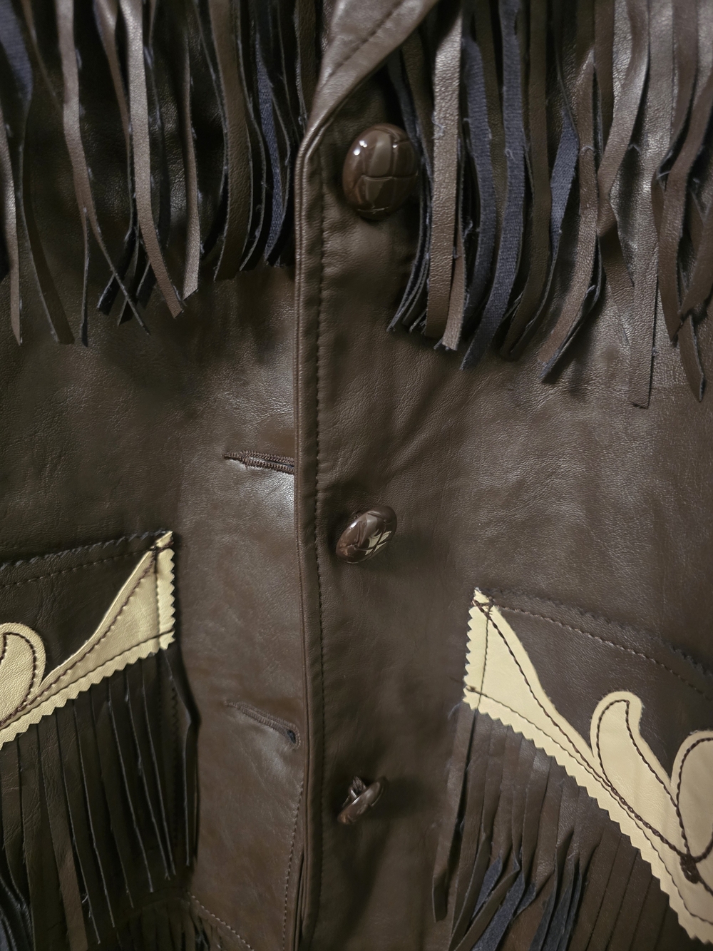 RARE NWT Wrangler Lainey Wilson Dark Brown Leather Fringe Jacket with Cream Yoke - Picture 6 of 7
